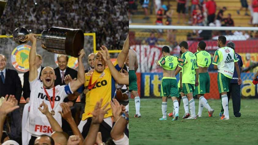 Corinthians e Palmeiras em 2012: de maneira invicta, o Timão conquistou a Libertadores e ainda levou o Mundial de Clubes para casa no mesmo ano em que o Palmeiras foi rebaixado no Campeonato Brasileiro pela segunda vez em sua história.