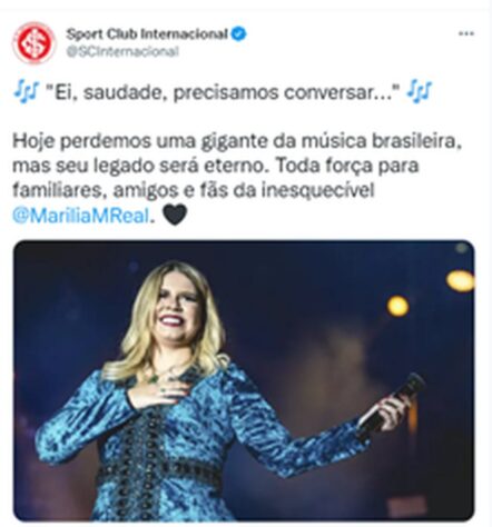 INTERNACIONAL: "Ei, saudade, precisamos conversar..."  Hoje perdemos uma gigante da música brasileira, mas seu legado será eterno. Toda força para familiares, amigos e fãs da inesquecível