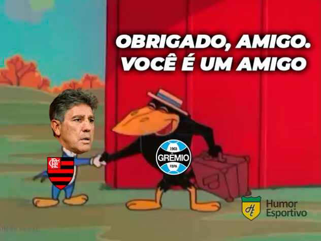 Ex-técnico e ídolo do Grêmio, Renato foi eleito pelos rubro-negros como o culpado pelo empate no jogo desta terça-feira. Equipe carioca vencia por 2 a 0 e, mesmo com um jogador a mais, cedeu o empate que ajuda o Tricolor Gaúcho na luta contra o rebaixamento. Confira os memes da partida! (Por Humor Esportivo)