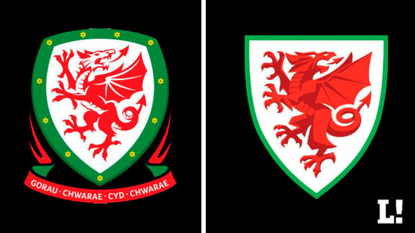 Escudo do País de Gales, atualizado em 2019. (Antigo à esquerda e novo à direita)
