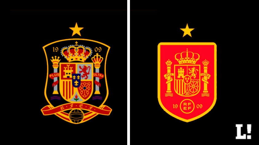 Escudo da Espanha, atualizado em 2021. (Antigo à esquerda e novo à direita)