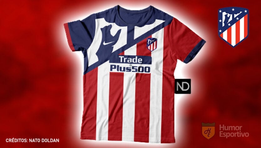 Camisas de times de futebol inspiradas nos escudos dos clubes: Atlético de Madrid.