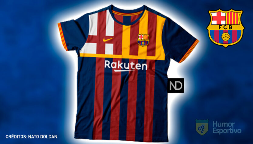 Camisas de times de futebol inspiradas nos escudos dos clubes: Barcelona.