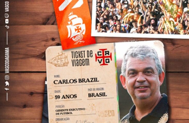 FECHADO -  O Vasco anunciou, no início da tarde desta quarta-feira, o retorno de Carlos Brazil, que estava no Corinthians. Profissional que comandou a base cruz-maltina por três anos antes de aceitar a proposta paulista, ele retorna após um ano, e para o cargo de gerente geral de futebol profissional.