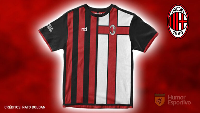 Camisas de times de futebol inspiradas nos escudos dos clubes: Milan.