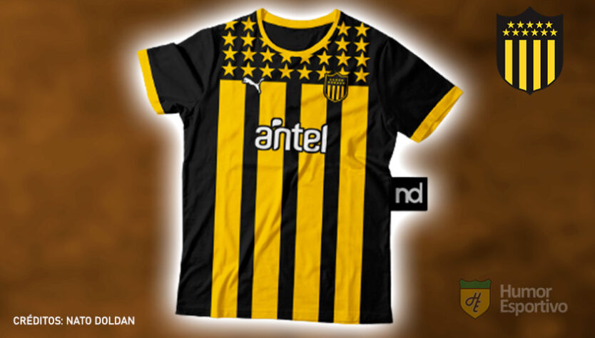 Camisas de times de futebol inspiradas nos escudos dos clubes: Peñarol.