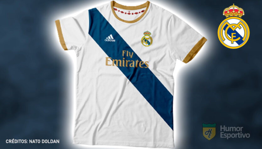 Camisas de times de futebol inspiradas nos escudos dos clubes: Real Madrid.