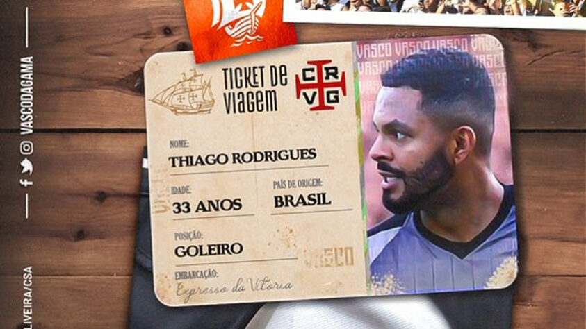 FECHADO! - Mais um reforço oficializado no Vasco. Mais um que defendia o CSA. O goleiro Thiago Rodrigues, de 33 anos, assinou contrato válido por uma temporada com o Cruz-Maltino.