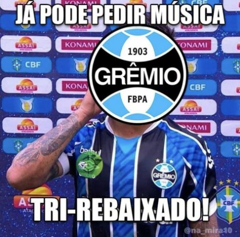 Queda no Brasileirão: rebaixado para Série B, Grêmio é alvo de memes dos rivais.