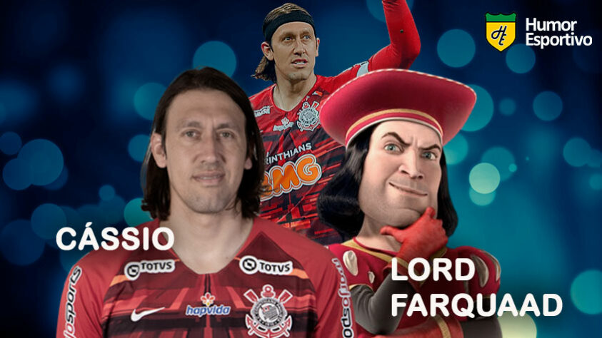 Sósias famosos dos jogadores: Cássio e Lord Farquaad, personagem do filme "Shrek".