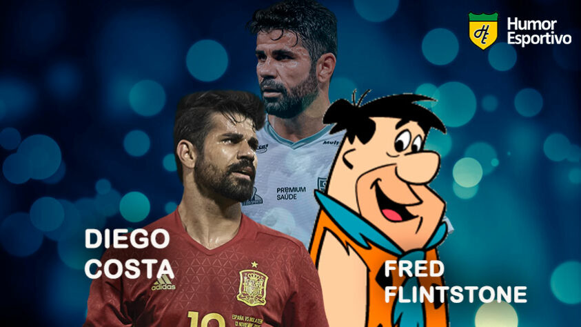 Sósias famosos dos jogadores: Diego Costa e Fred Flintstone, tradicional personagem de desenho infantil.