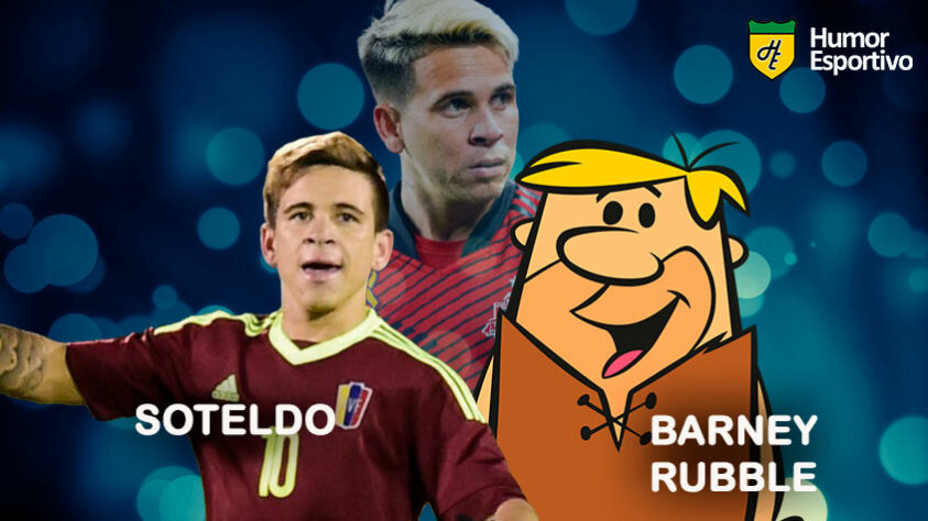 Sósias famosos dos jogadores: Yeferson Soteldo e Barney, personagem de "Os Flintstones".