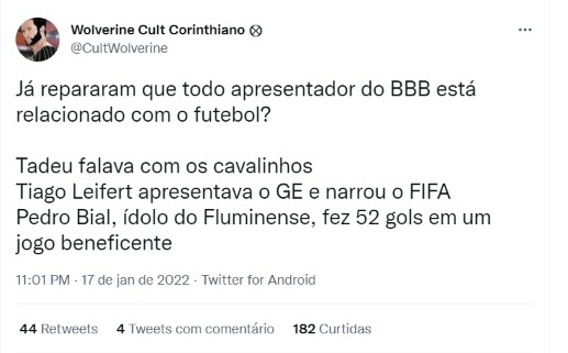 BBB e seus apresentadores ligados ao futebol...