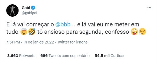 Outro jogador que está acompanhando o BBB é Gabigol, do Flamengo.