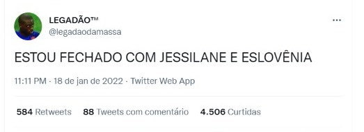 Legadão da Massa, página famosa por comentar BBB e falar de futebol, declarou apoio à dupla Eslôvenia e Jessilane. As duas se juntaram na primeira prova de resistência do reality.