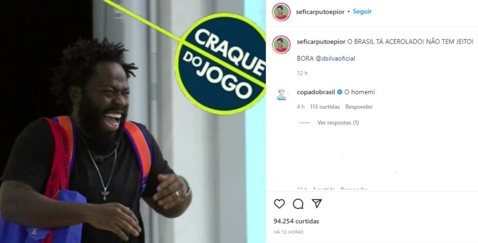 Alguns dos perfis mais famosos relacionados ao futebol no Instagram estão curtindo a participação de Douglas Silva no BBB. Agora, o Brasil está "acerolado", uma referência ao personagem "Acerola", vivido pelo ator no seriado "Cidade dos Homens".