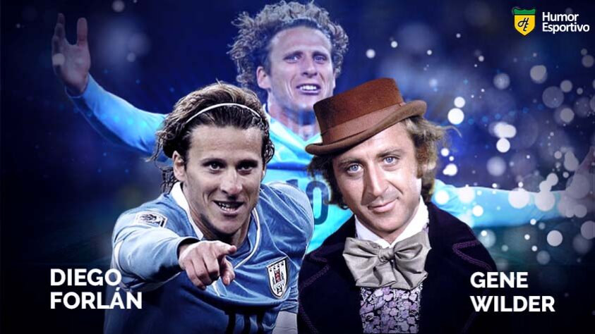 Sósias famosos dos jogadores: Diego Forlán e Gene Wilder, ex-ator que interpretou Willy Wonka em "A Fantástica Fábrica de Chocolate"