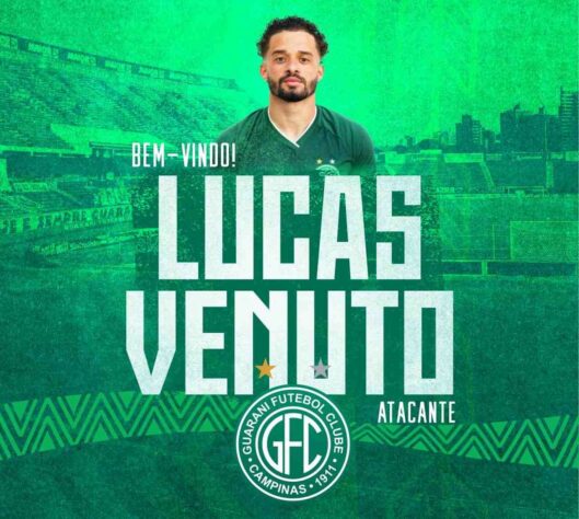 FECHADO! - O Guarani anunciou o reforço do atacante Lucas Venuto, que chega ao Bugre com contrato até dezembro de 2022.