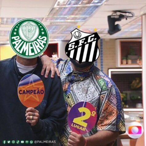 Até o perfil oficial do Palmeiras tirou uma onda com o Santos e usou o 'Jogo da Discórdia' do BBB para fazer um meme.