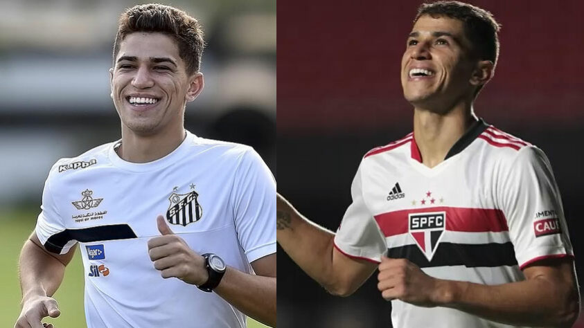 Vitor Bueno (meia): Vitor Bueno chegou ao Santos em 2015 ainda para a base, mas logo subiu ao profissional. Conquistou o Paulistão em 2016 e teve atuações que o levaram a ser emprestado pelo Dínamo de Kiev, da Ucrânia, dois anos depois. Em 2019, retornou ao Brasil para atuar por empréstimo ao São Paulo. No ano seguinte permaneceu em definitivo no Tricolor, que cedeu Raniel ao Peixe. 