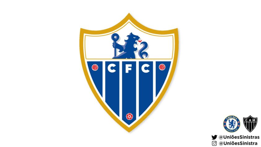 Corrente contra o Palmeiras no Mundial de Clubes: a fusão dos escudos do Atlético-MG e do Chelsea.