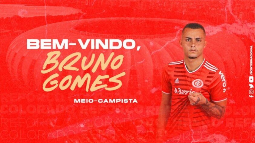 FECHADO - O Internacional anunciou a chegada de mais um reforço para o plantel do técnico Alexander Medina: o meio-campista Bruno Gomes, formado no Vasco e que assinou vínculo com o Colorado até 2025.