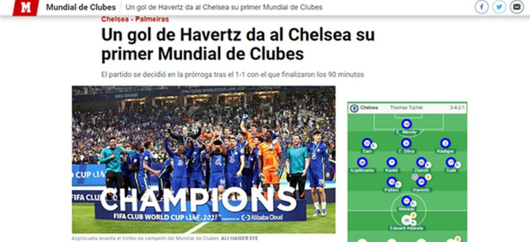 O Marca (Espanha) diz que Havertz deu ao Chelsea o seu primeiro título mundial.