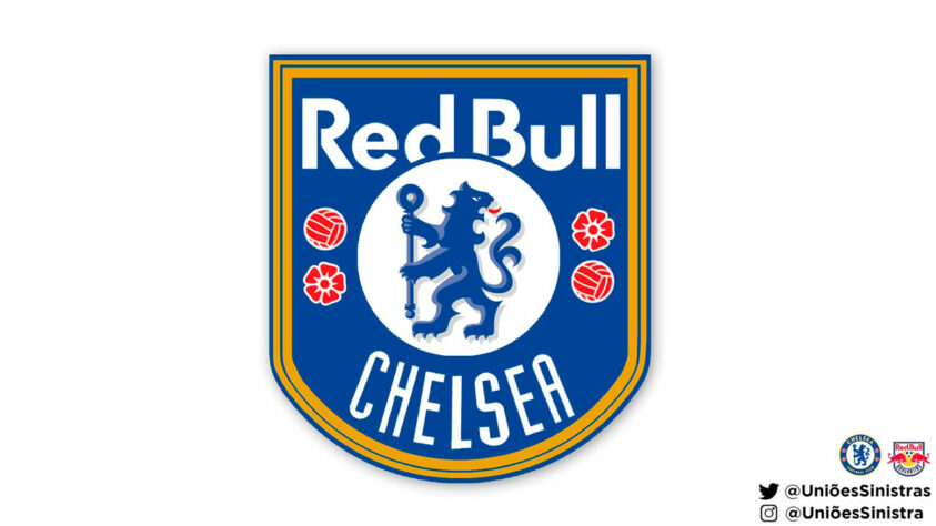 Corrente contra o Palmeiras no Mundial de Clubes: a fusão dos escudos do Red Bull Bragantino e do Chelsea.