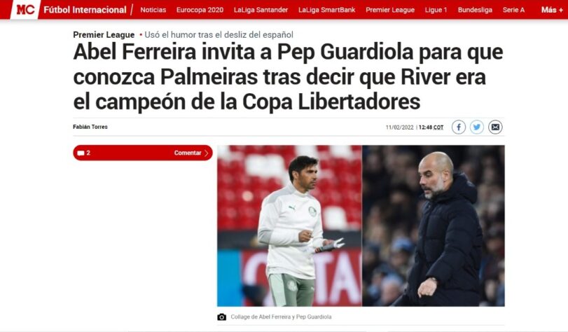O jornal espanhol "Marca" destacou o convite feito por Abel Ferreira para Pep Guardiola conhecer o Palmeiras.
