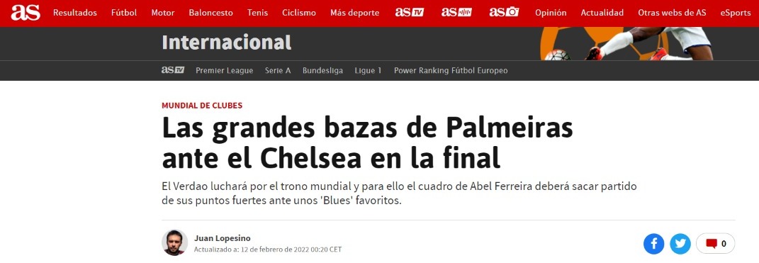 O jornal espanhol "AS" destacou os pontos positivos da equipe do Palmeiras e opinou como o Verdão pode ganhar do Chelsea aproveitando seus pontos fortes.