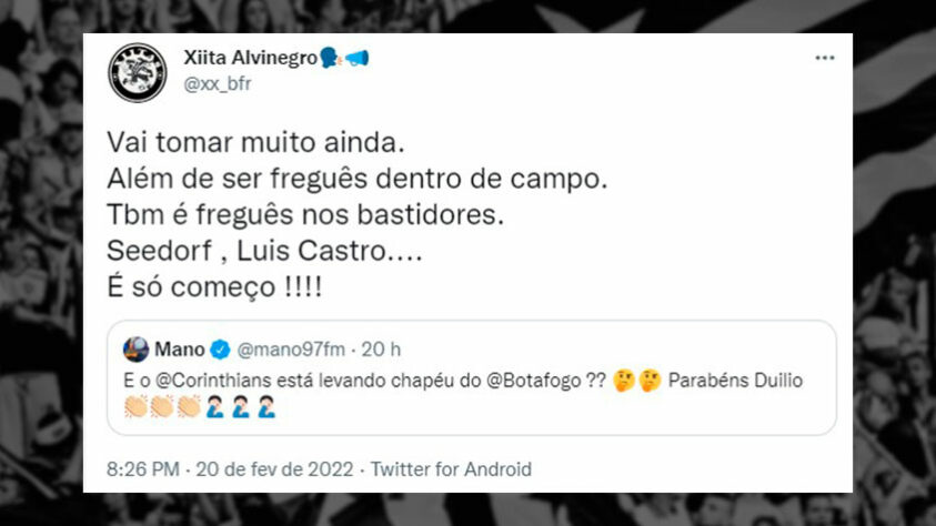 Mudança de rumo de Luís Castro: em memes, botafoguenses provocam o Corinthians e relembram contratação de Seedorf.