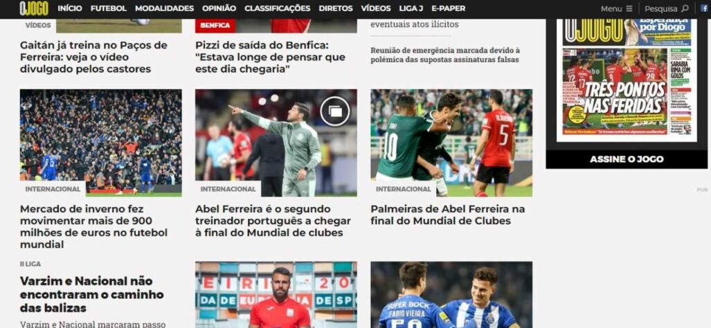 Com destaque para Abel Ferreira, o jornal português "O Jogo" destacou o treinador alviverde, que é portugês.