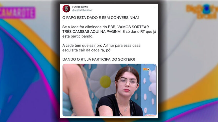 Paredão de milhões: perfis de futebol declaram apoio a Arthur Aguiar e pedem saída de Jade Picon.