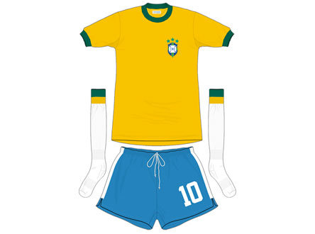 1974 - Praticamente igual a da última Copa, porém com um detalhe importante: o acréscimo de uma estrela, referenciando mais um título mundial (de 1970).