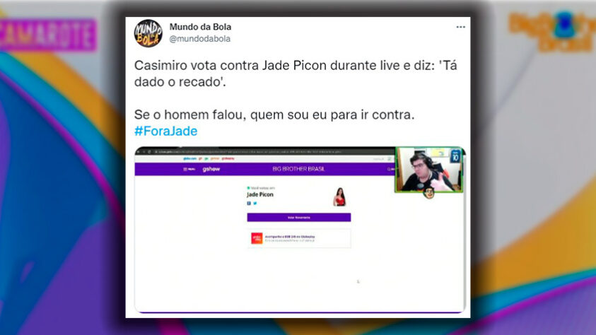 Após a definição do tão esperado duelo entre Jade Picon e Arthur Aguiar, influenciadores e jogadores de futebol iniciaram campanha pedindo a permanência do ator carioca no jogo e a saída da sua principal adversária na casa. Confira os memes e comentários! (Por Humor Esportivo)