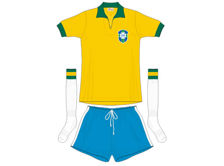 1966 - Nesta edição da Copa do Mundo, apenas poucos detalhes na gola da camisa do Brasil mudaram.