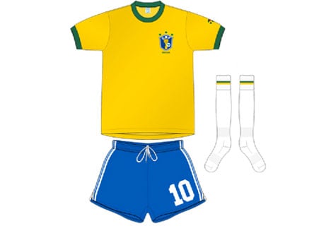 1982 - A histórica Seleção de 1982 utilizou a camisa produzida pela Topper, com a novidade do escudo da CBF (não mais CBD) no uniforme. Nesta edição, os uniformes estavam sendo feitos em misturas de poliéster, não mais apenas de algodão.