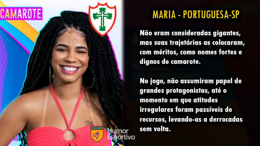 Futebol e Big Brother Brasil: Maria seria a Portuguesa-SP.