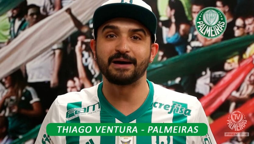 O humorista Thiago Ventura tem mais de 6 milhões de seguidores no Instagram e faz sucesso no YouTube com seu stand up. Ele é torcedor do Palmeiras.