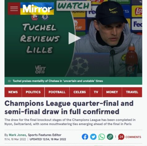 O "The Mirror" apenas noticiou a definição dos confrontos na Champions League.