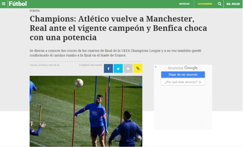O "Ovación", do Uruguai, assim como outros jornais, deu mais destaque aos grandes duelos e também citou o Benfica, que vai enfrentar o Liverpool, adversário difícil.