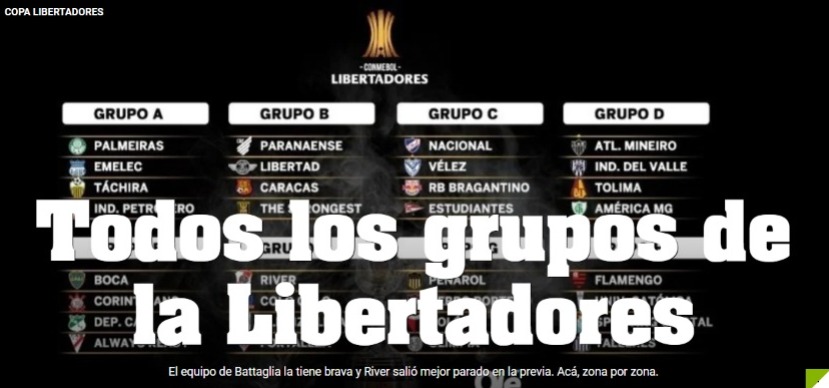 O Diário Olé, da Argentina, destacou o grupo mais difícil do Boca Juniors, que jogará contra o Corinthians, e o grupo mais "tranquilo" do River Plate.