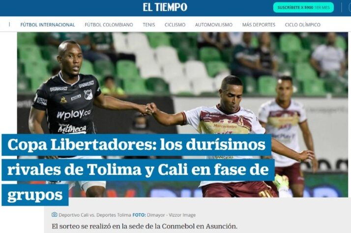 "Os duríssimos rivais de Tolima e (Deportivo) Cali" é o que destaca o colombiano 'El Tiempo'.