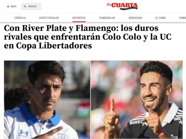 O chileno 'En Cancha' ressalta os difíceis adversários de Colo Colo e Universidad Católica: River Plate e Flamengo, respectivamente.