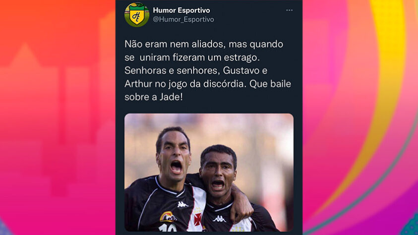 Treta entre Jade, Arthur e Gustavo: 'Jogo da Discórdia' no BBB rende memes relacionados a futebol.