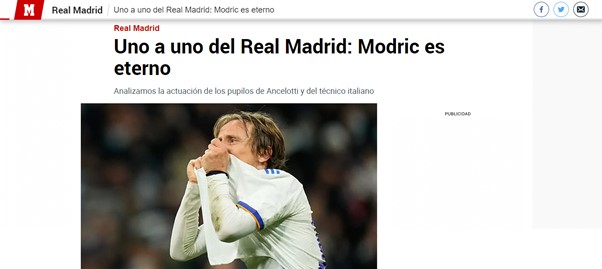 O Marca (Espanha) decidiu glorificar a atuação de Modric no confronto.