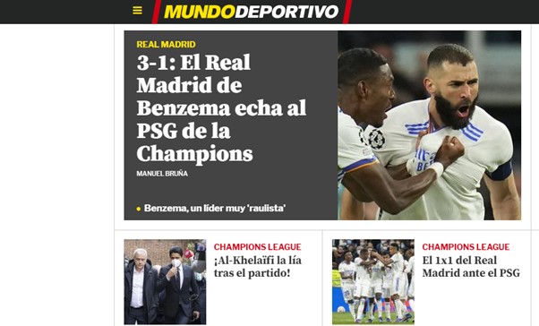 O Mundo Deportivo (Espanha) noticiou a equipe espanhola como "O Real Madrid de Benzema".