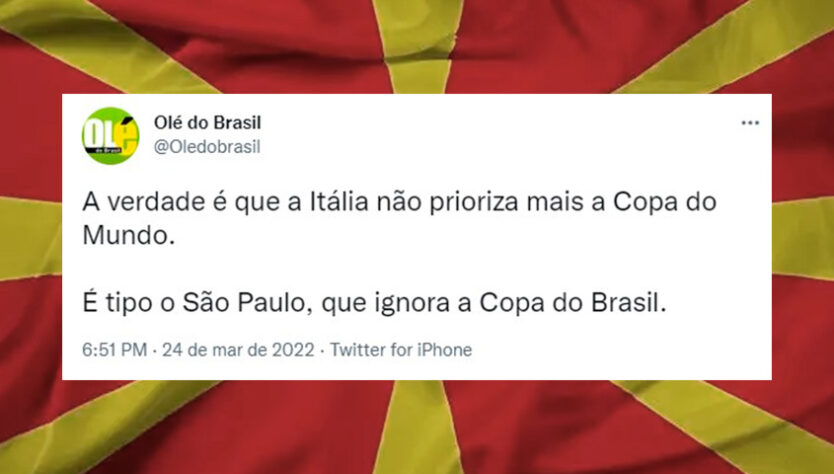 Após derrota para a Macedônia do Norte pela repescagem para Copa do Mundo do Qatar, Itália foi alvo de memes nas redes sociais.