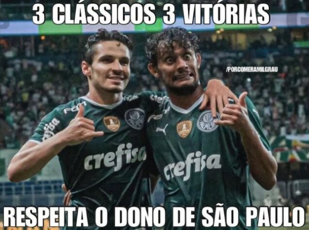 Equipe comandada por Abel Ferreira venceu o Corinthians por 2 a 1 e chegou ao terceiro triunfo em três clássicos no Paulistão. Na web, não faltaram memes e zoações dos torcedores do Palmeiras. Confira na galeria! (Por Humor Esportivo)