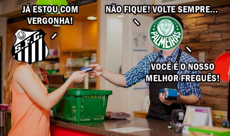 Verdão conseguiu a sexta vitória consecutiva sobre o rival, levando torcedores a brincarem com a "paternidade" do Palmeiras e com a "freguesia" do Peixe nos duelos recentes. Veja na galeria! (Por Humor Esportivo)